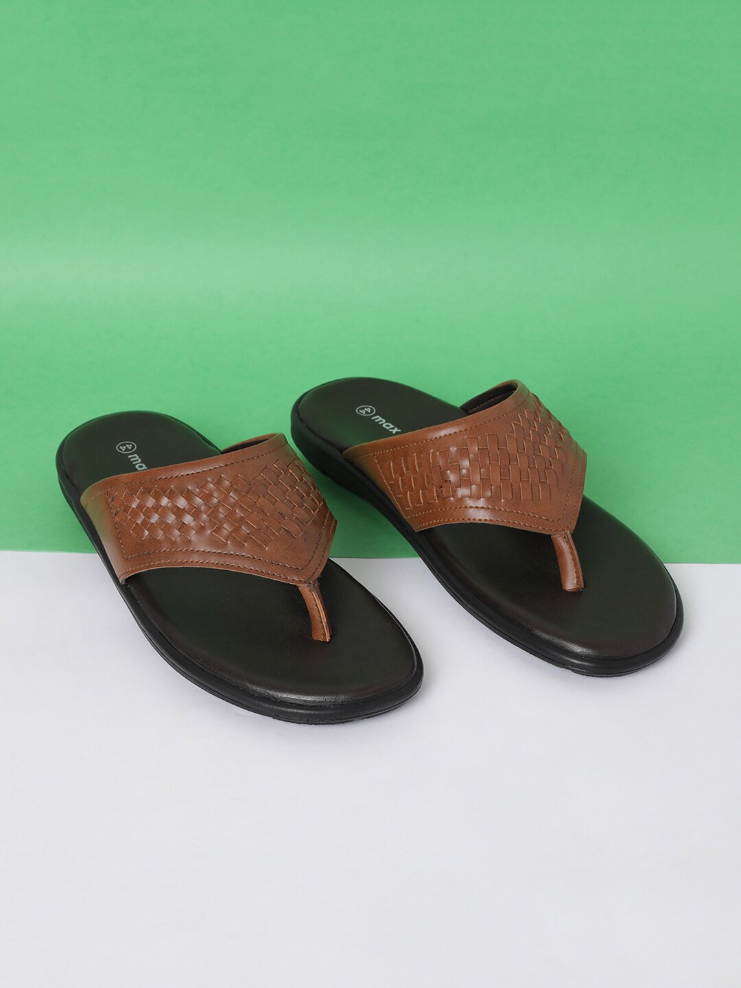 

max Men Tan Brown & Black PU Comfort Sandals