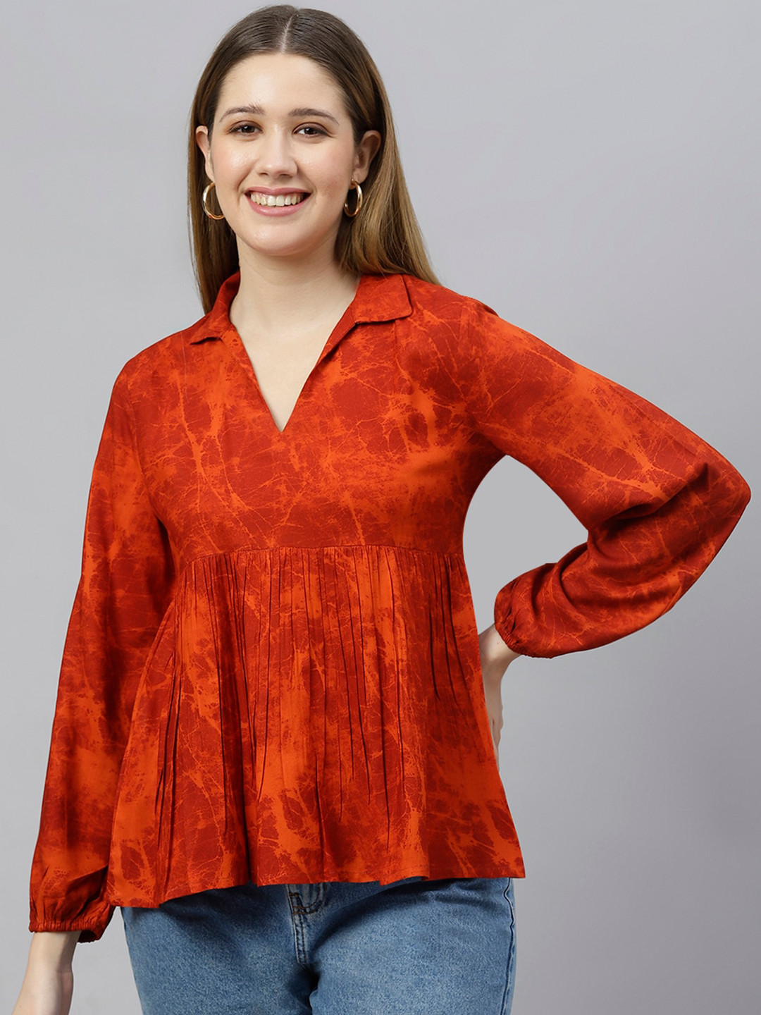 

FLAMBOYANT Orange Floral Print Empire Top
