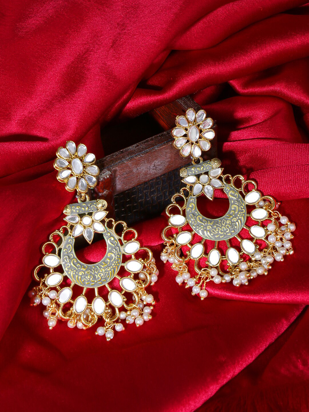 

LIVE EVIL Grey Gold-Plated Contemporary Chandbalis Earrings