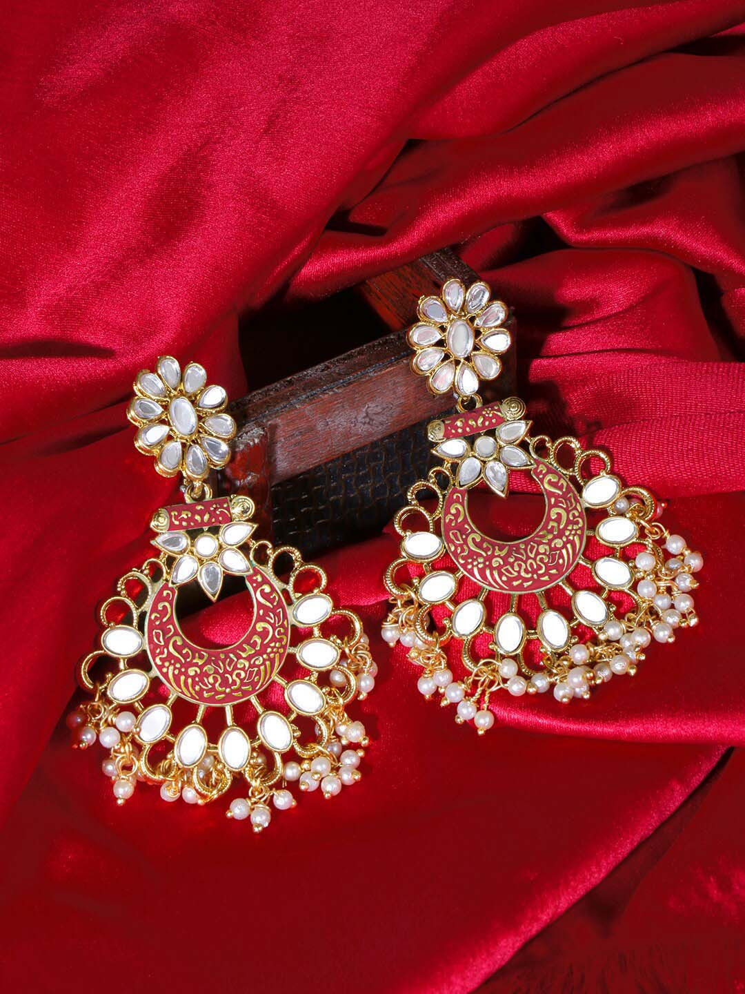 

LIVE EVIL Pink Gold-Plated Contemporary Chandbalis Earrings