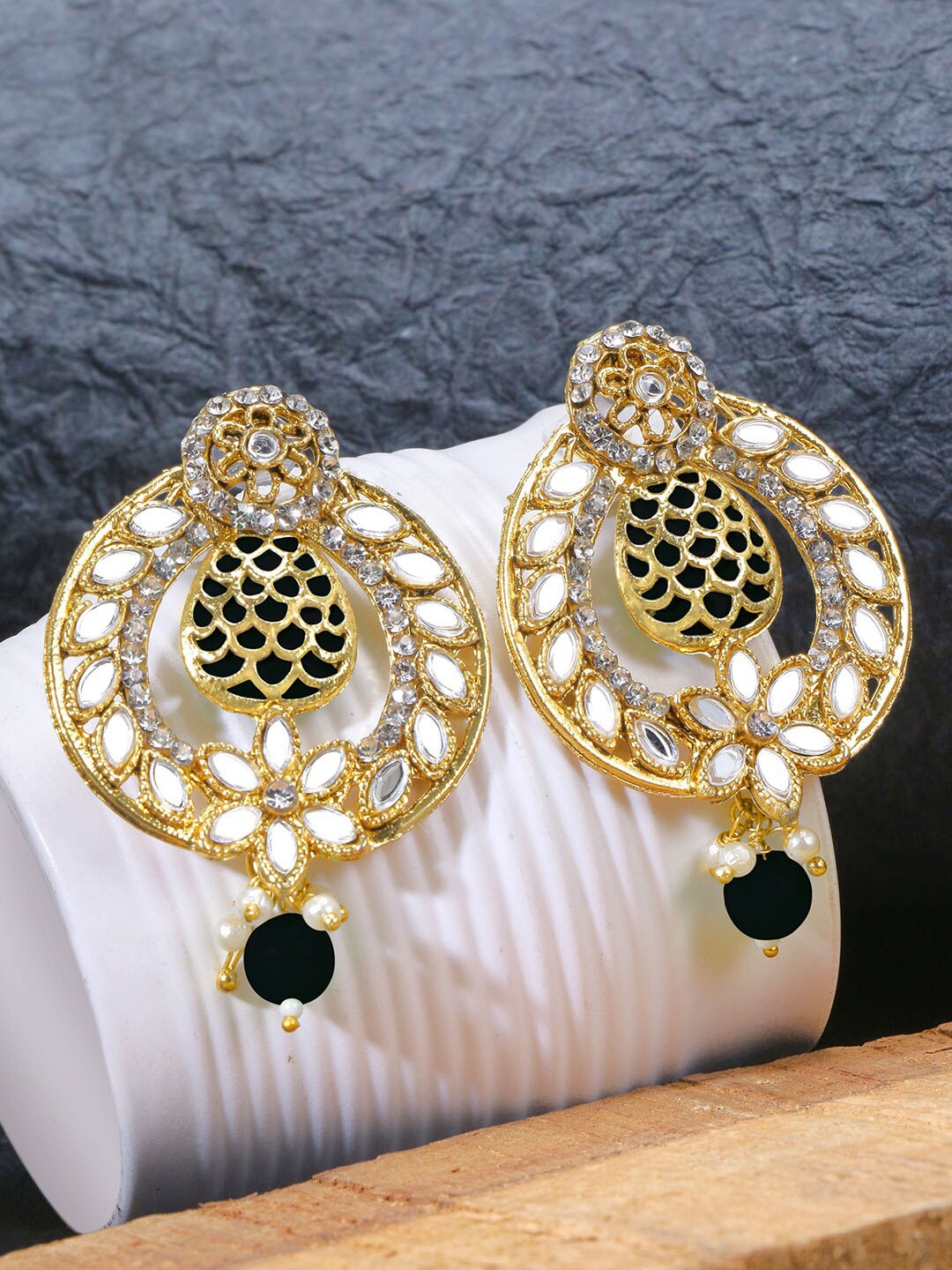 

LIVE EVIL Black & Gold-Toned Contemporary Drop Earrings