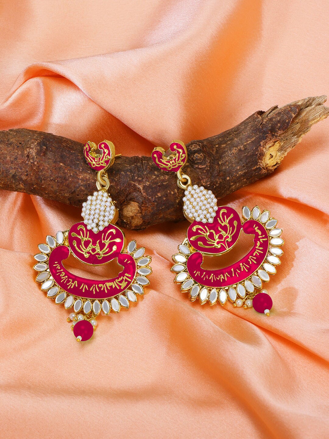 

LIVE EVIL Gold-Plated Pink Contemporary Drop Earrings