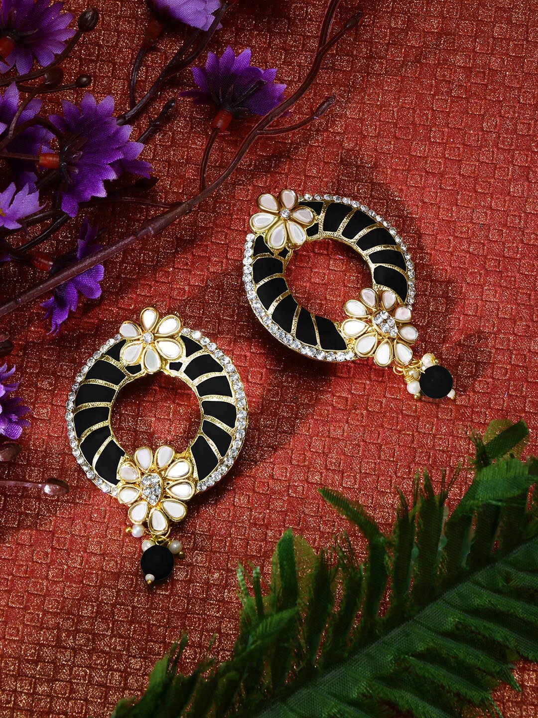 

LIVE EVIL Gold-Plated Black Contemporary Drop Earrings