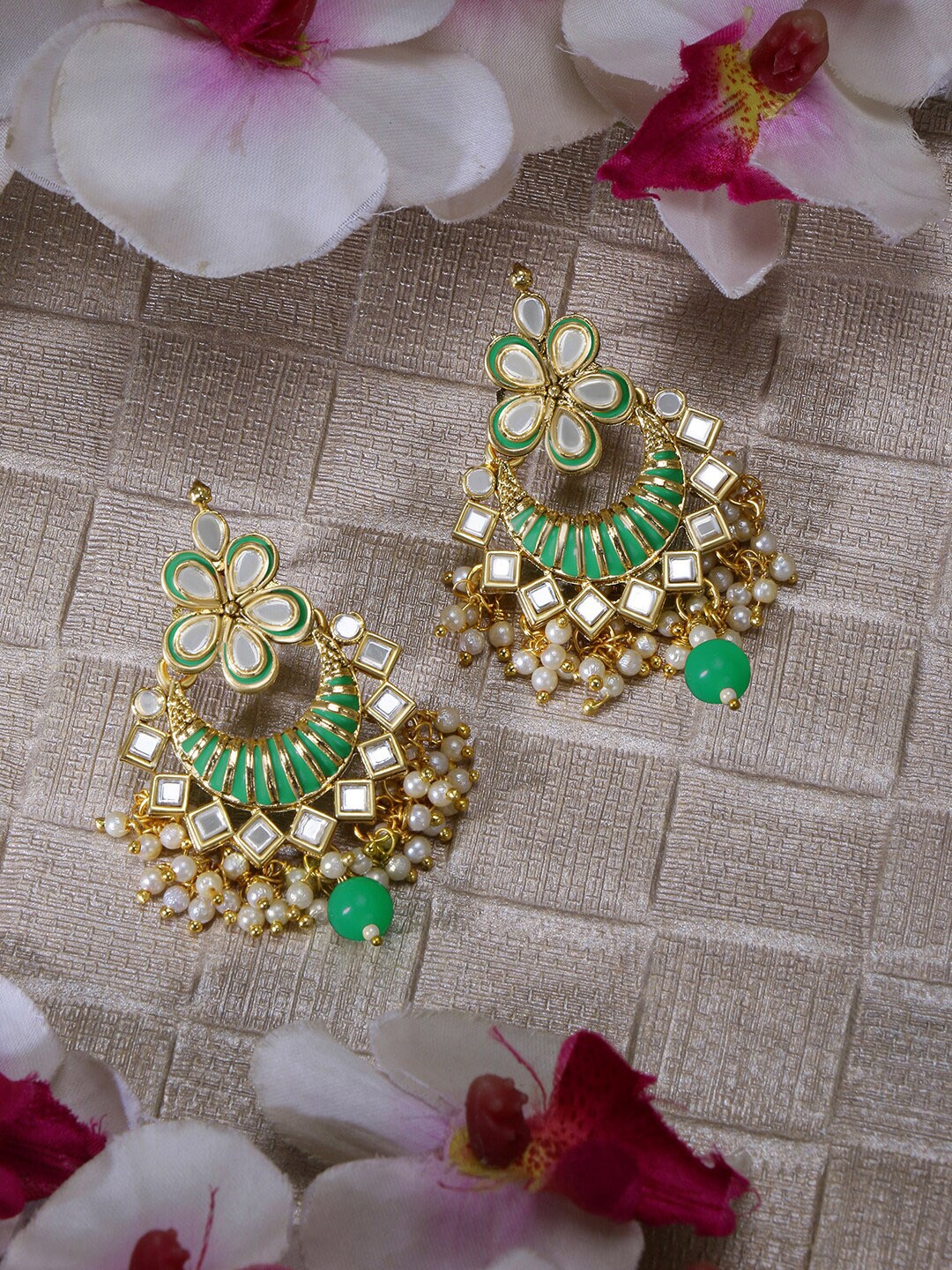 

LIVE EVIL Green Contemporary Chandbalis Earrings