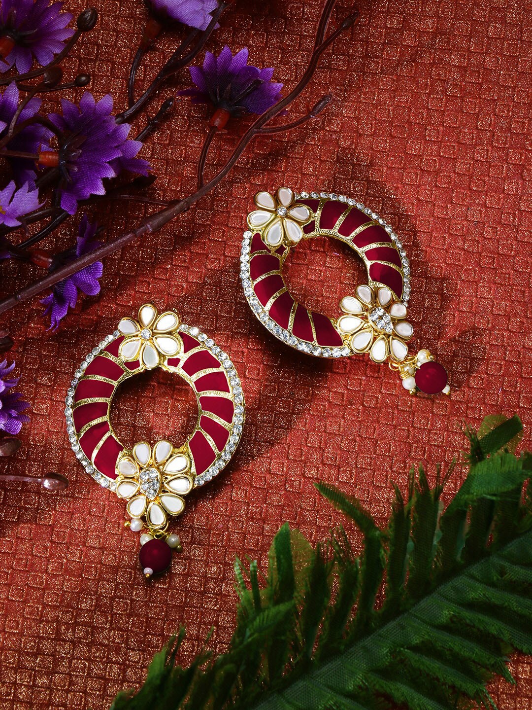 

LIVE EVIL Maroon & White Contemporary Drop Earrings