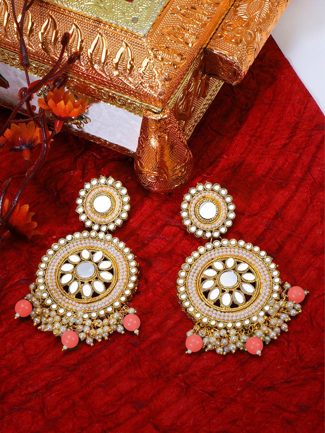 

LIVE EVIL Gold Plated Contemporary Mirror Work Drop Earrings