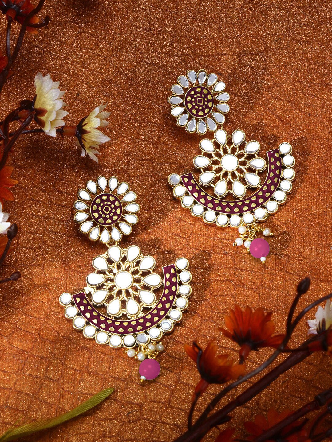 

LIVE EVIL Pink & Gold-Toned Contemporary Chandbalis Earrings