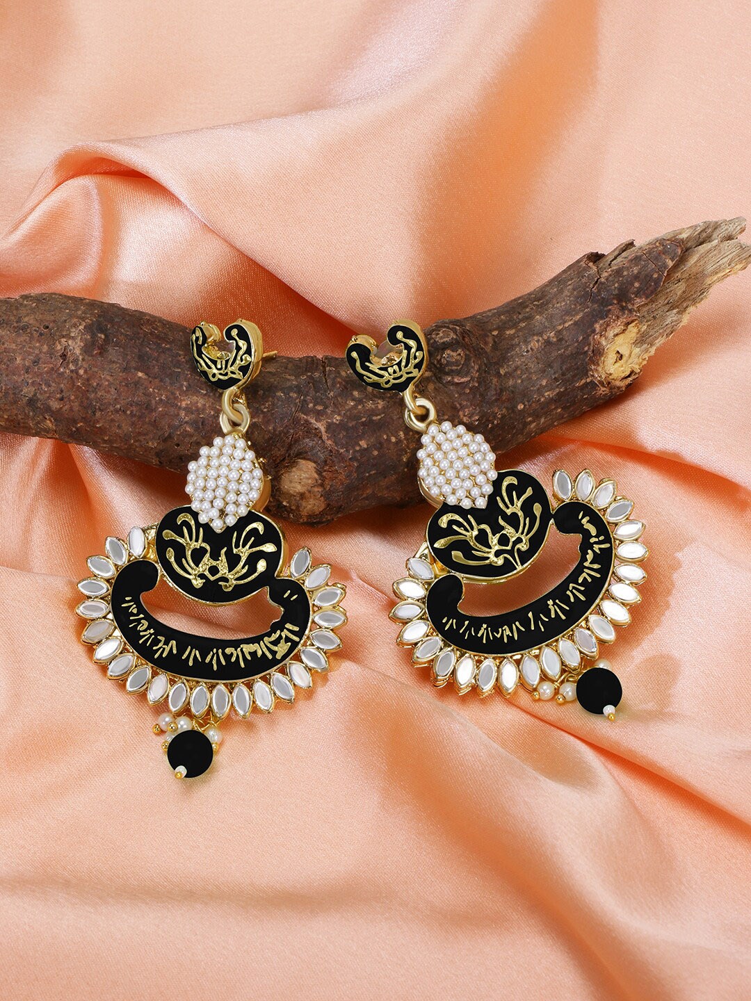 

LIVE EVIL Black & White Classic Mirror Work Chandbalis Earrings