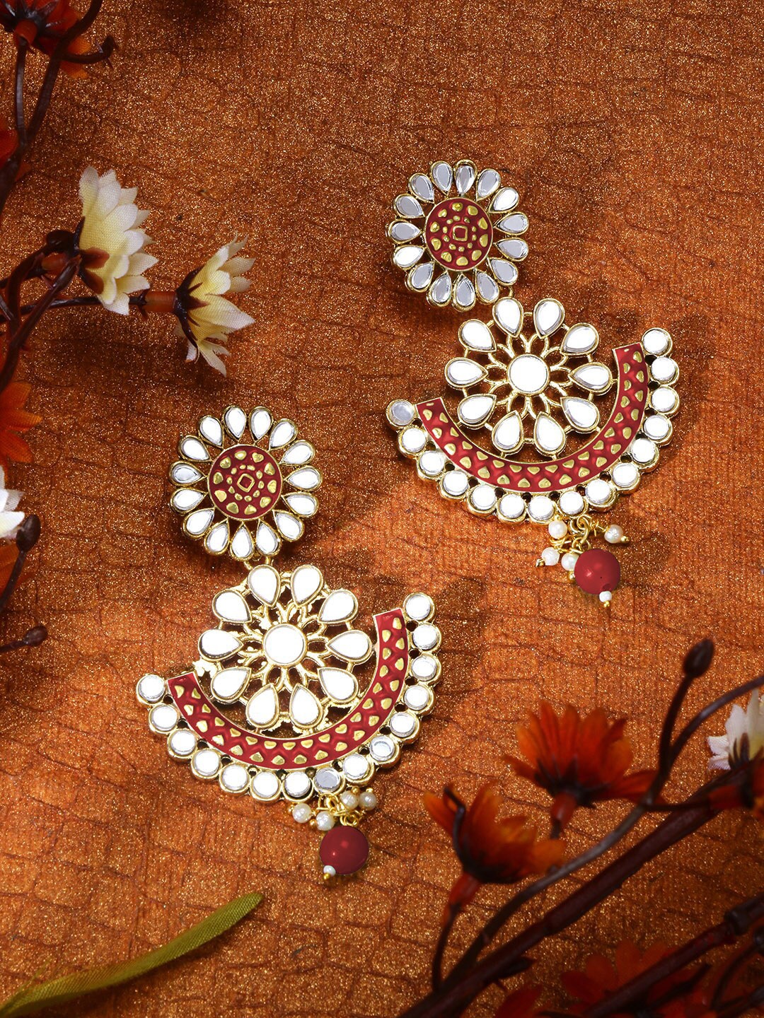 

LIVE EVIL Maroon & Gold-Toned Contemporary Chandbalis Earrings