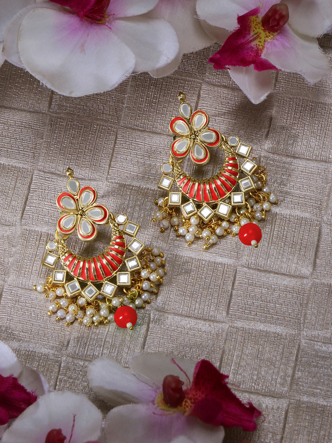 

LIVE EVIL Peach-Coloured Gold Plated Classic Chandbalis Earrings