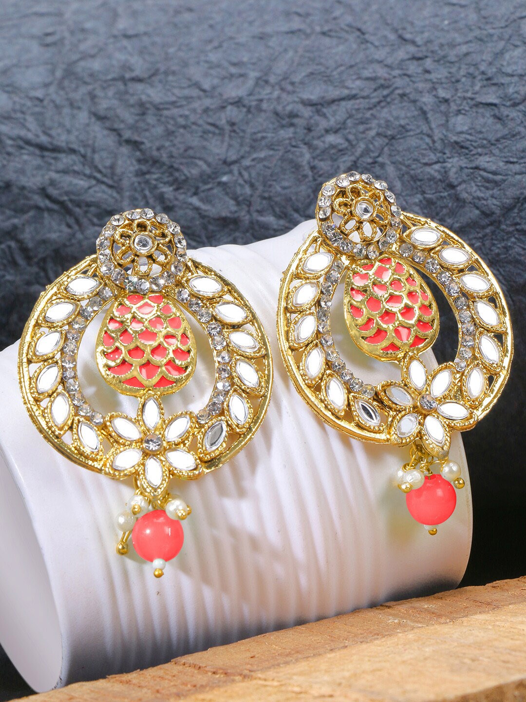 

LIVE EVIL Peach-Coloured Contemporary Chandbalis Earrings