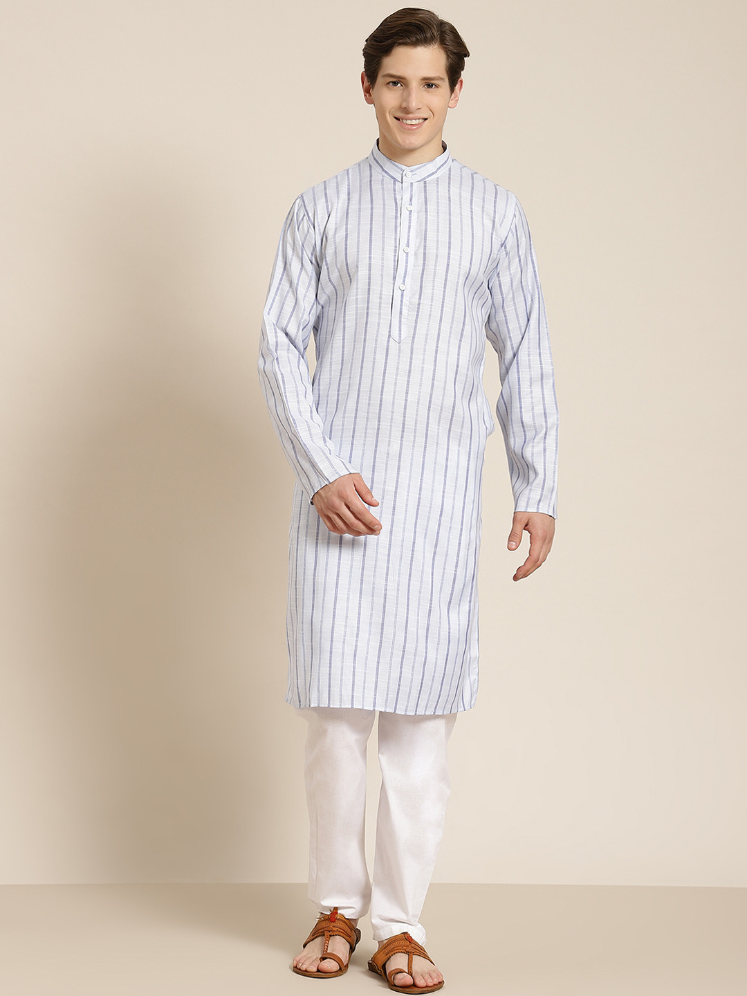 

SOJANYA Men Blue Pure Cotton Striped Kurta