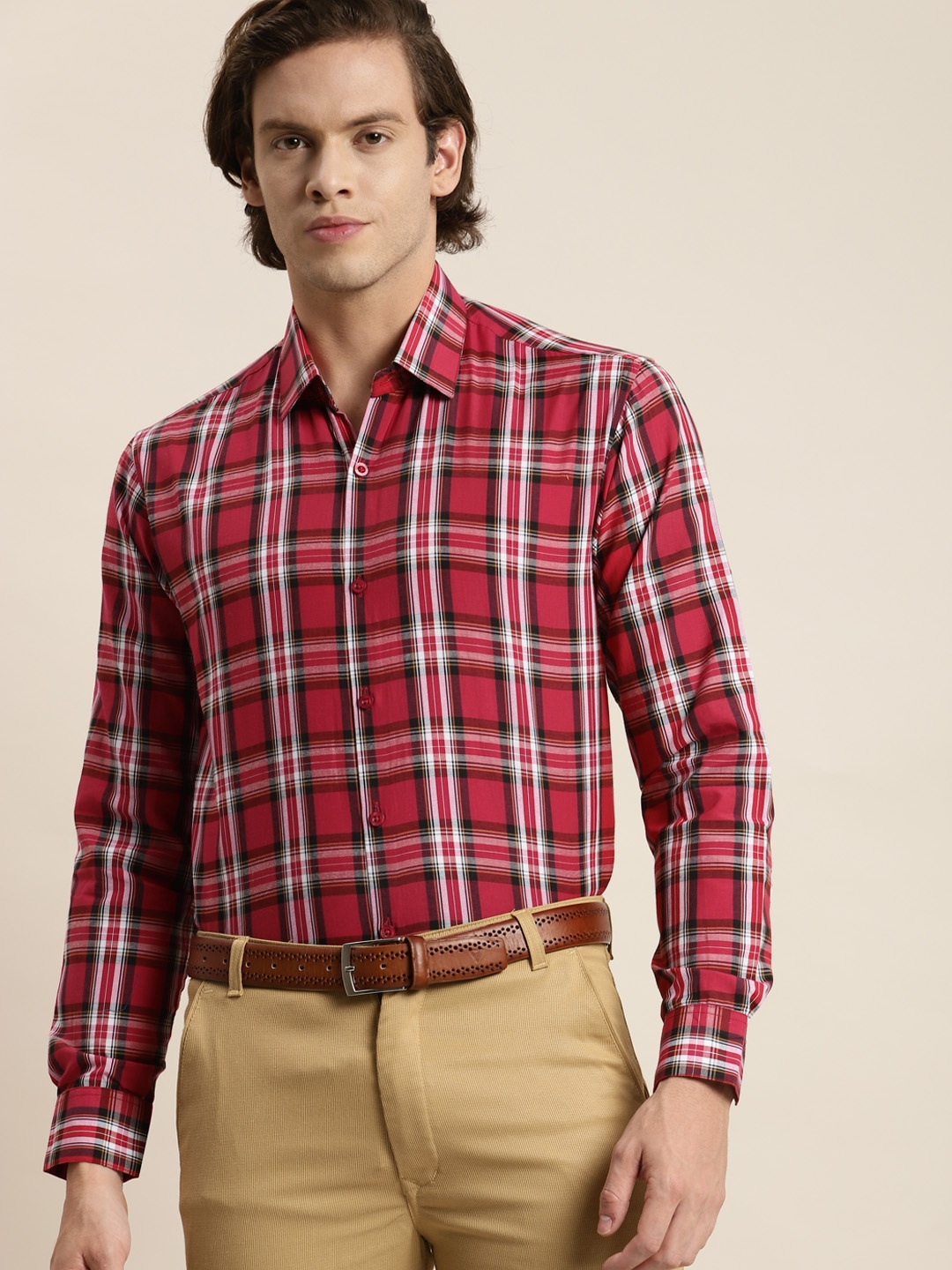 

SOJANYA Men Red Tartan Checks Formal Shirt