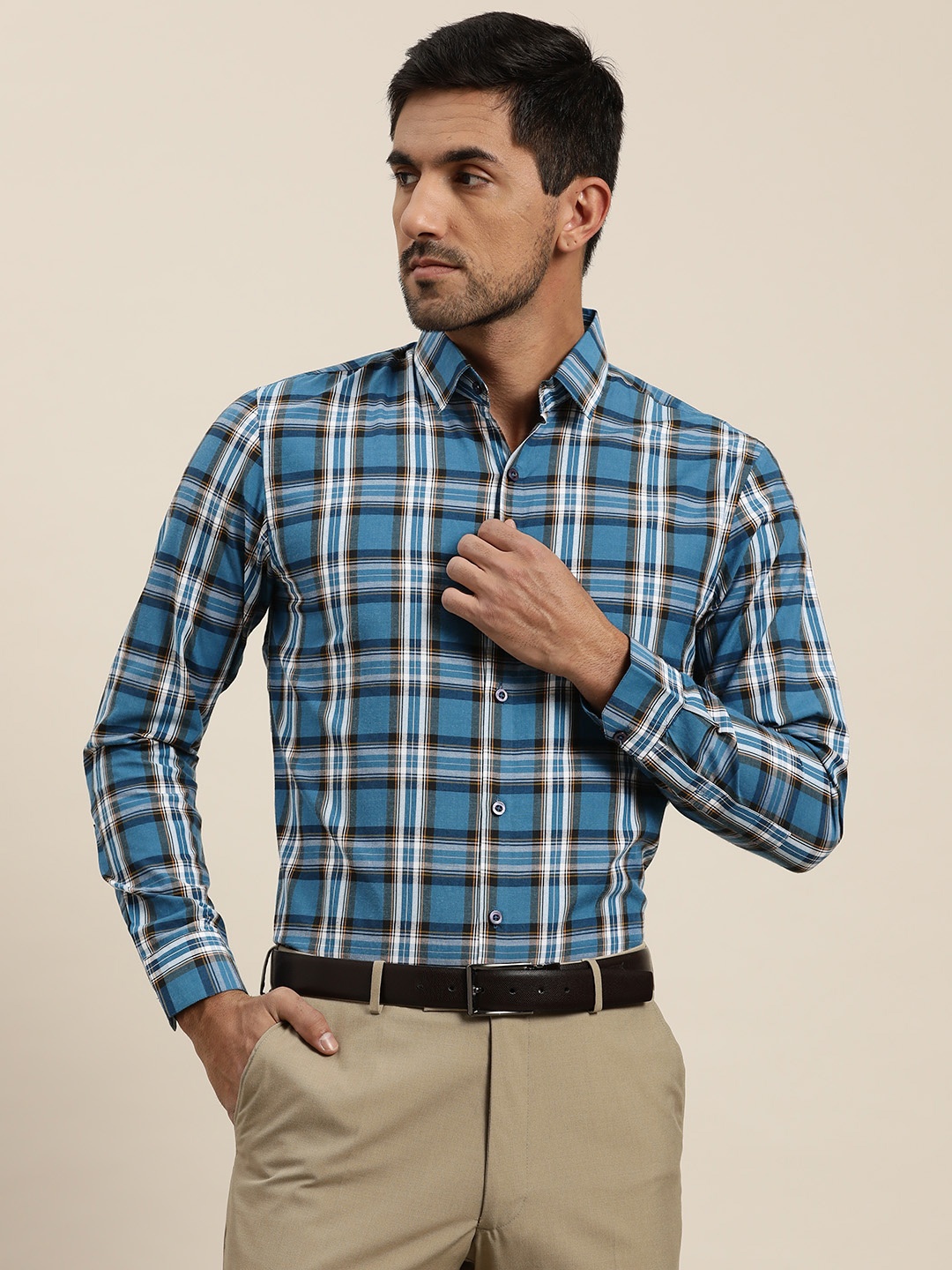 

SOJANYA Men Blue Classic Checked Formal Shirt