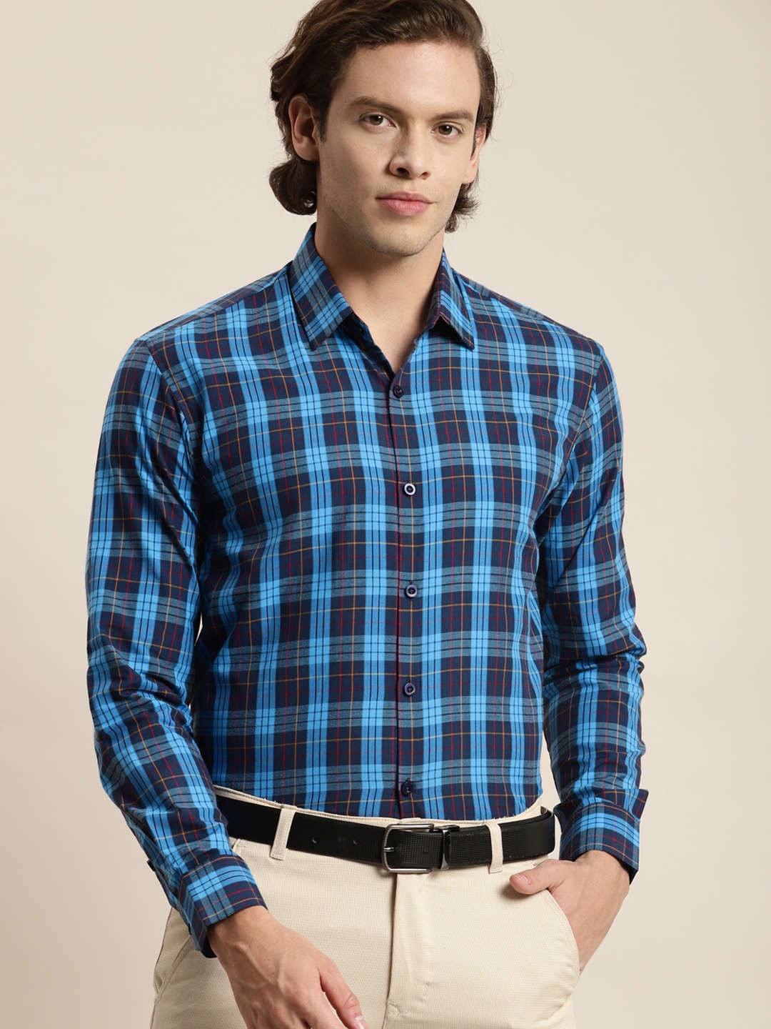 

SOJANYA Men Blue Tartan Checks Formal Shirt