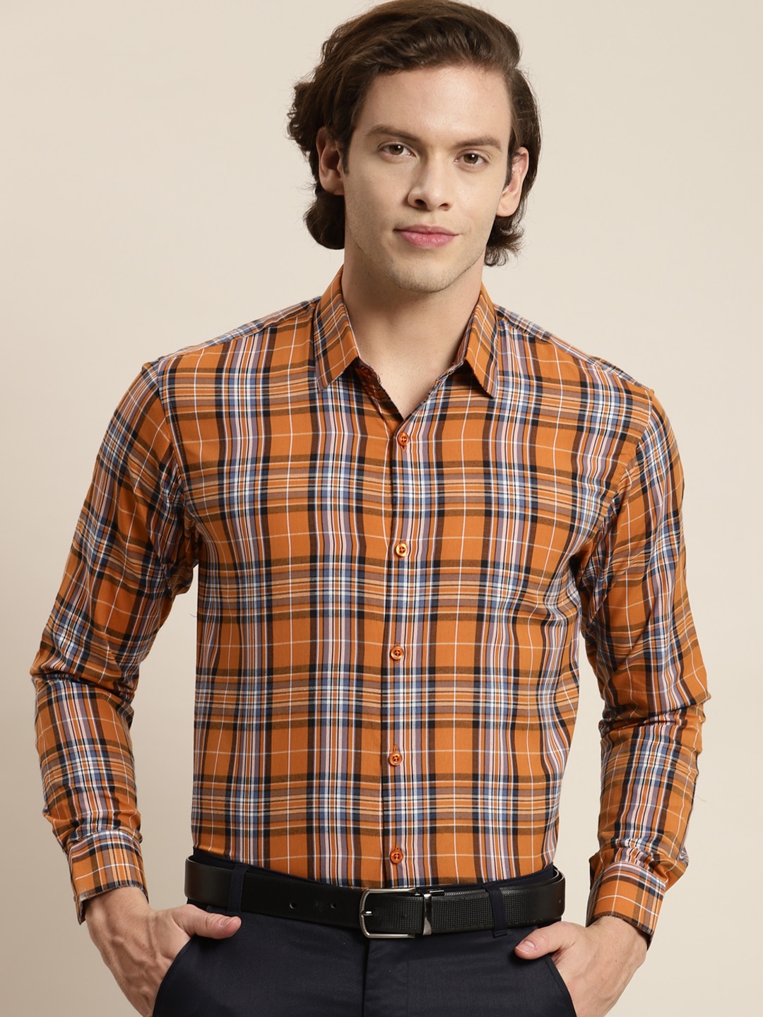 

SOJANYA Men Mustard Tartan Checks Formal Shirt