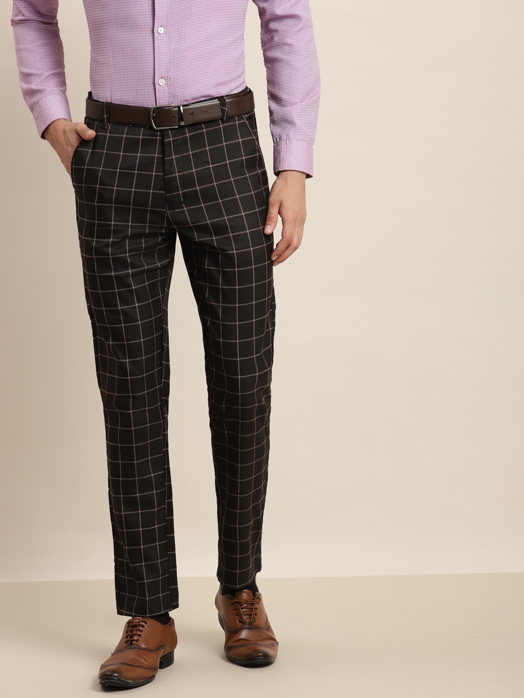 

SOJANYA Men Black Checked Smart Formal Trousers