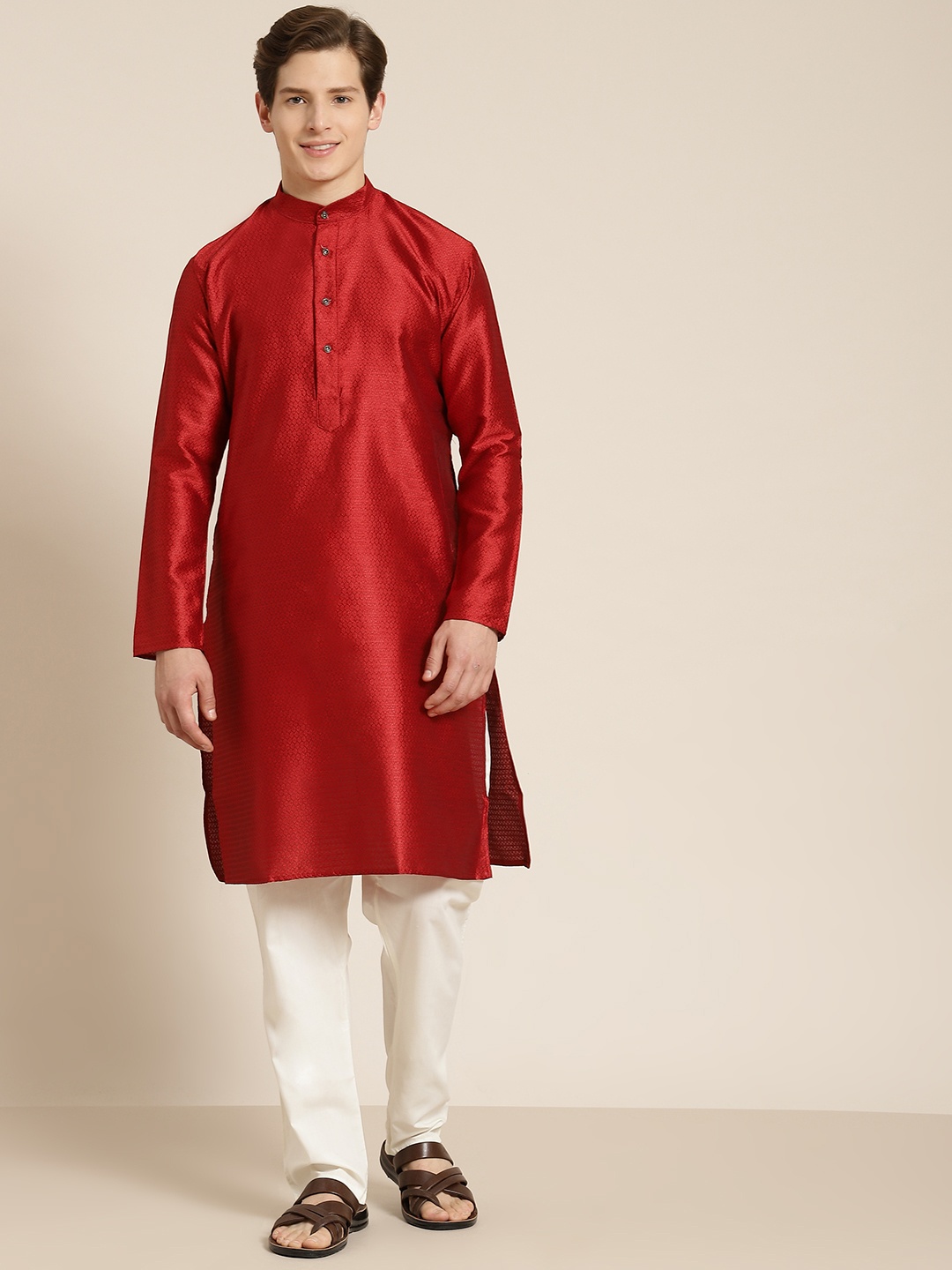 

SOJANYA Men Red Self Design Kurta