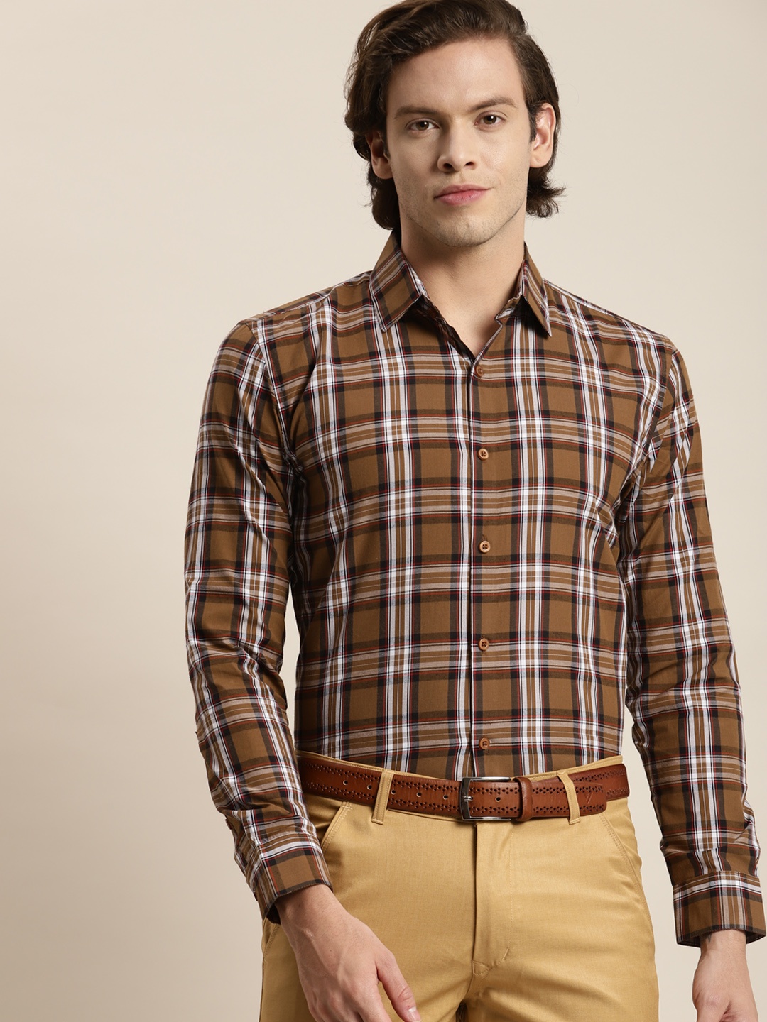 

SOJANYA Men Brown Tartan Checks Formal Shirt