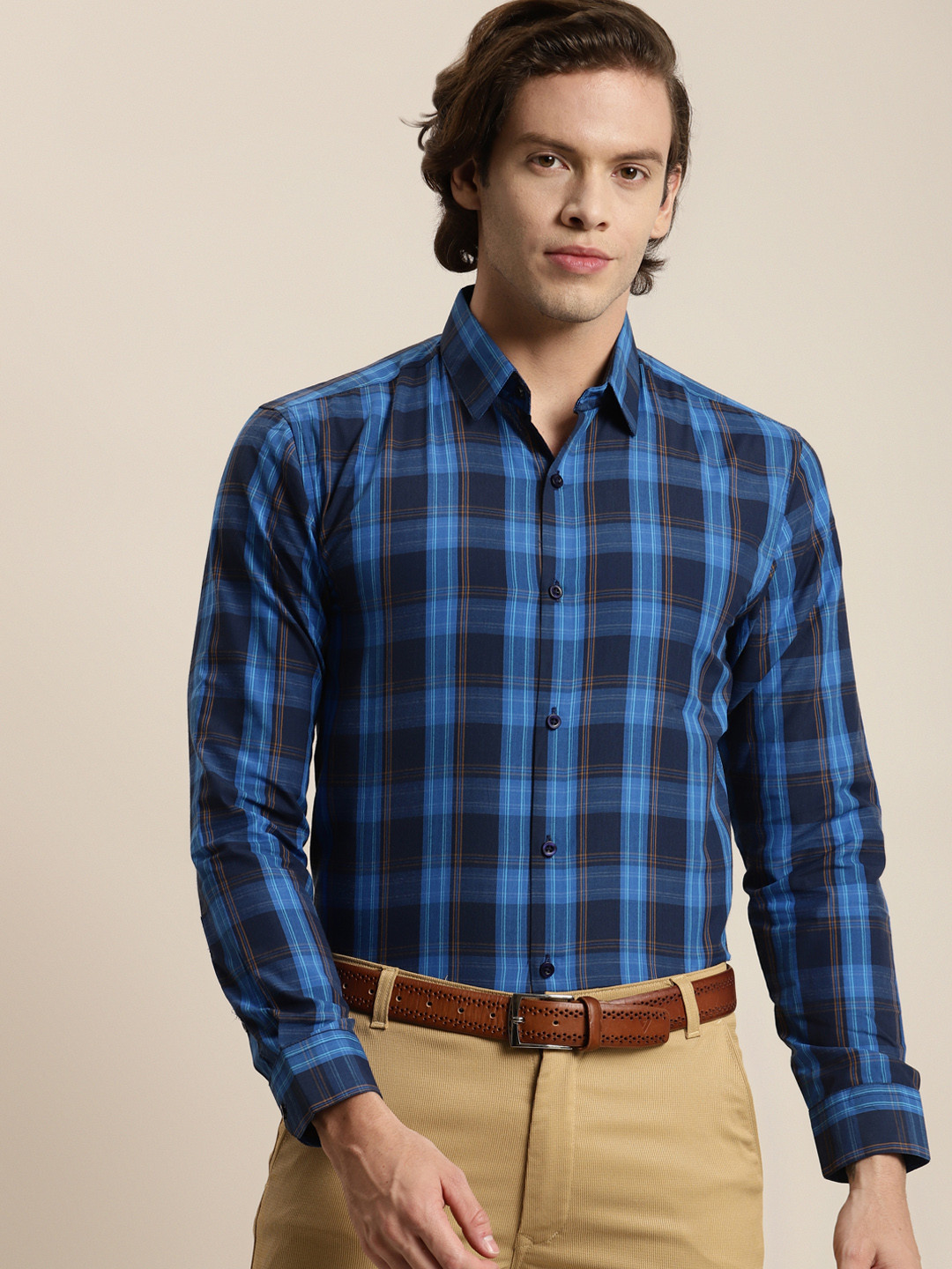

SOJANYA Men Navy Blue Tartan Checks Formal Shirt