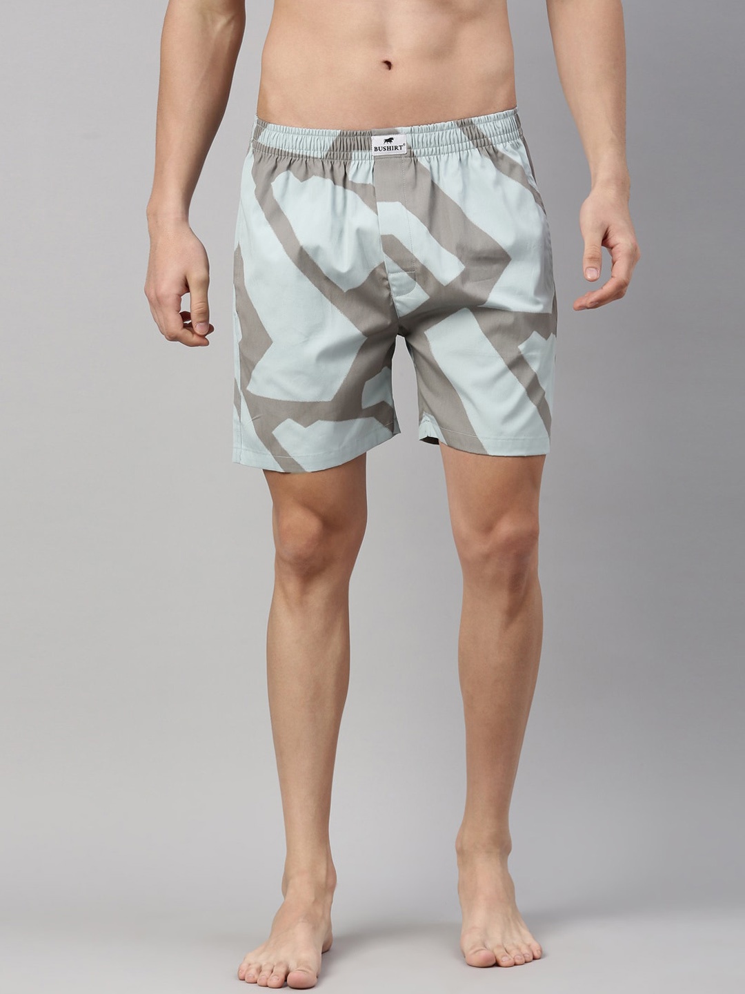

Bushirt Men Turquouise Blue Printed Cotton Boxers BX00182, Turquoise blue