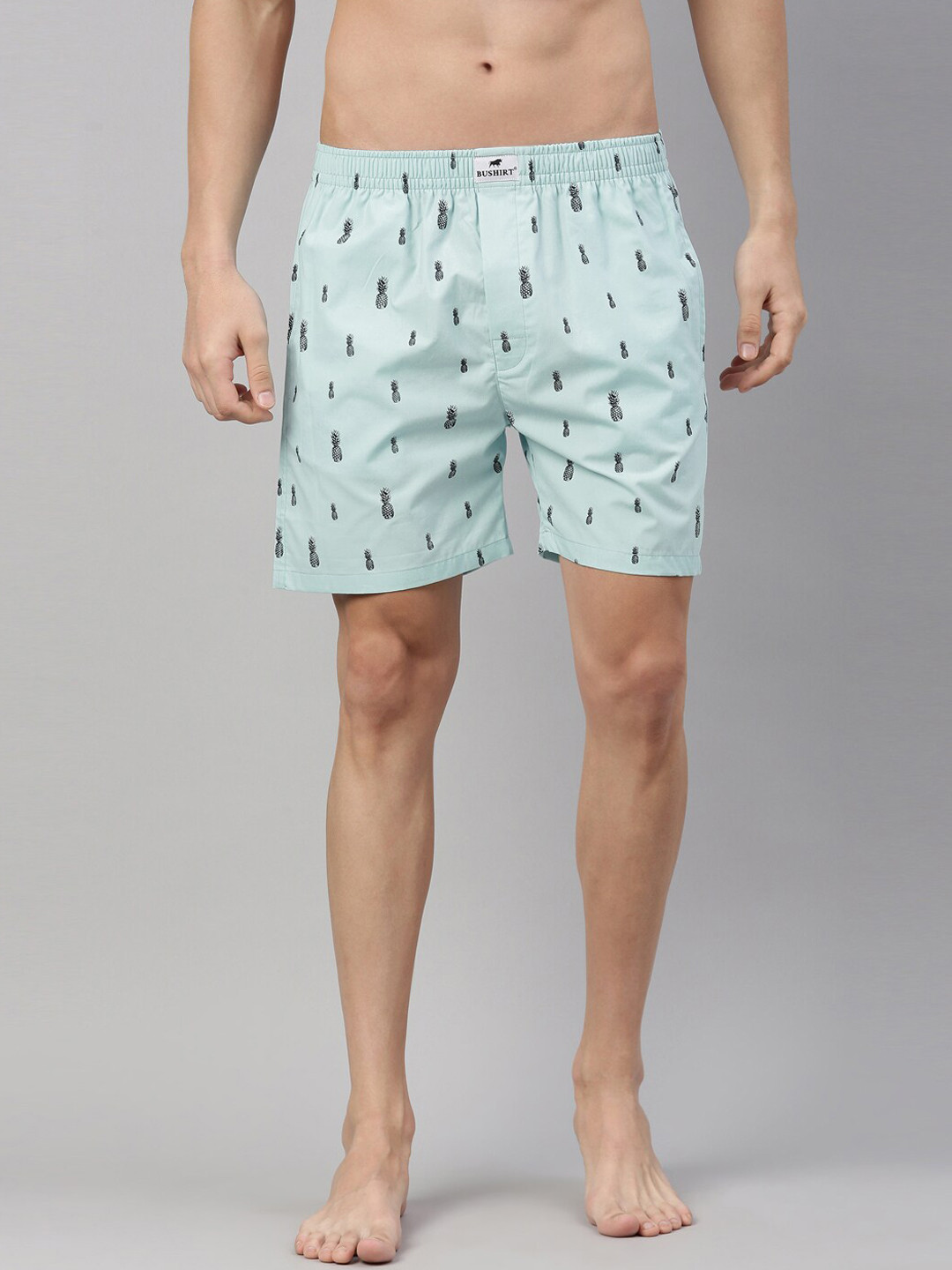 

Bushirt Men Light-Blue & Black Printed Pure Cotton Boxer