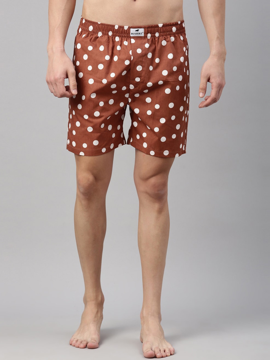 

Bushirt Men Brown & White Polka Dot Printed Pure Cotton Boxers