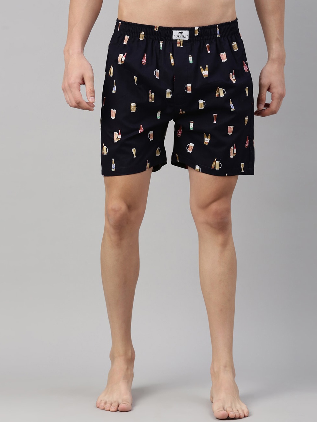 

Bushirt Men Navy Blue Printed Pure Cotton Boxers BX00170
