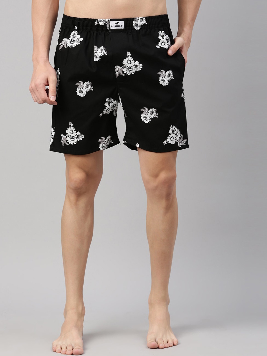 

Bushirt Men Black & White Printed Pure Cotton Boxers