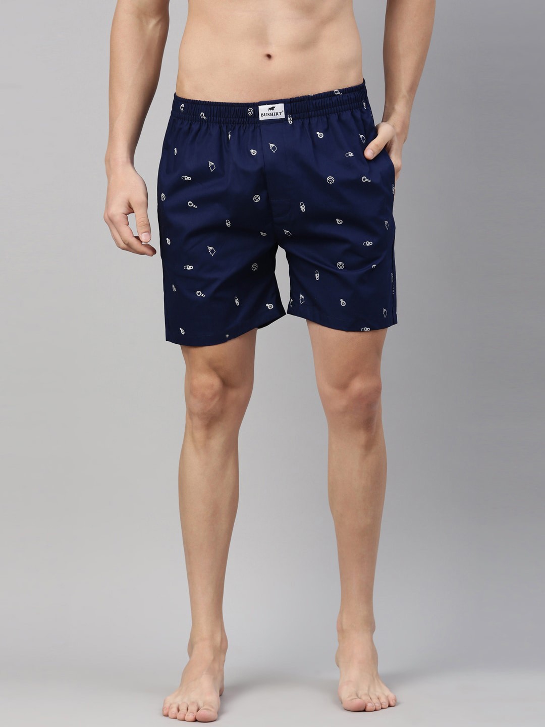 

Bushirt Men Navy Blue & White Printed Pure Cotton Boxers