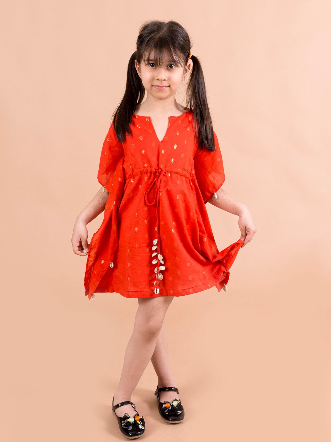 

Fairies Forever Orange Pure Cotton Kaftan With Cowrie