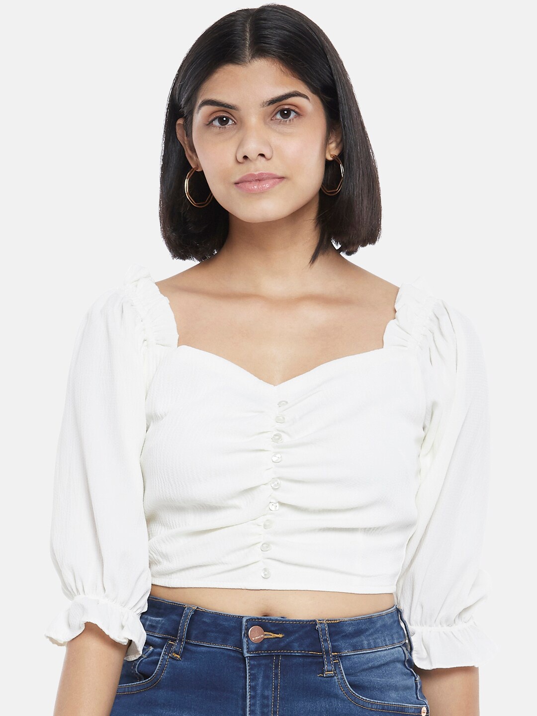 

Honey by Pantaloons Off White Sweetheart Neck Crop Top