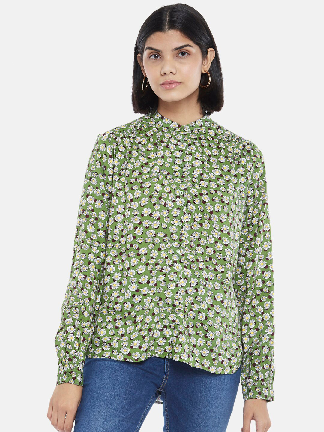 

Honey by Pantaloons Olive Green & White Floral Print Top