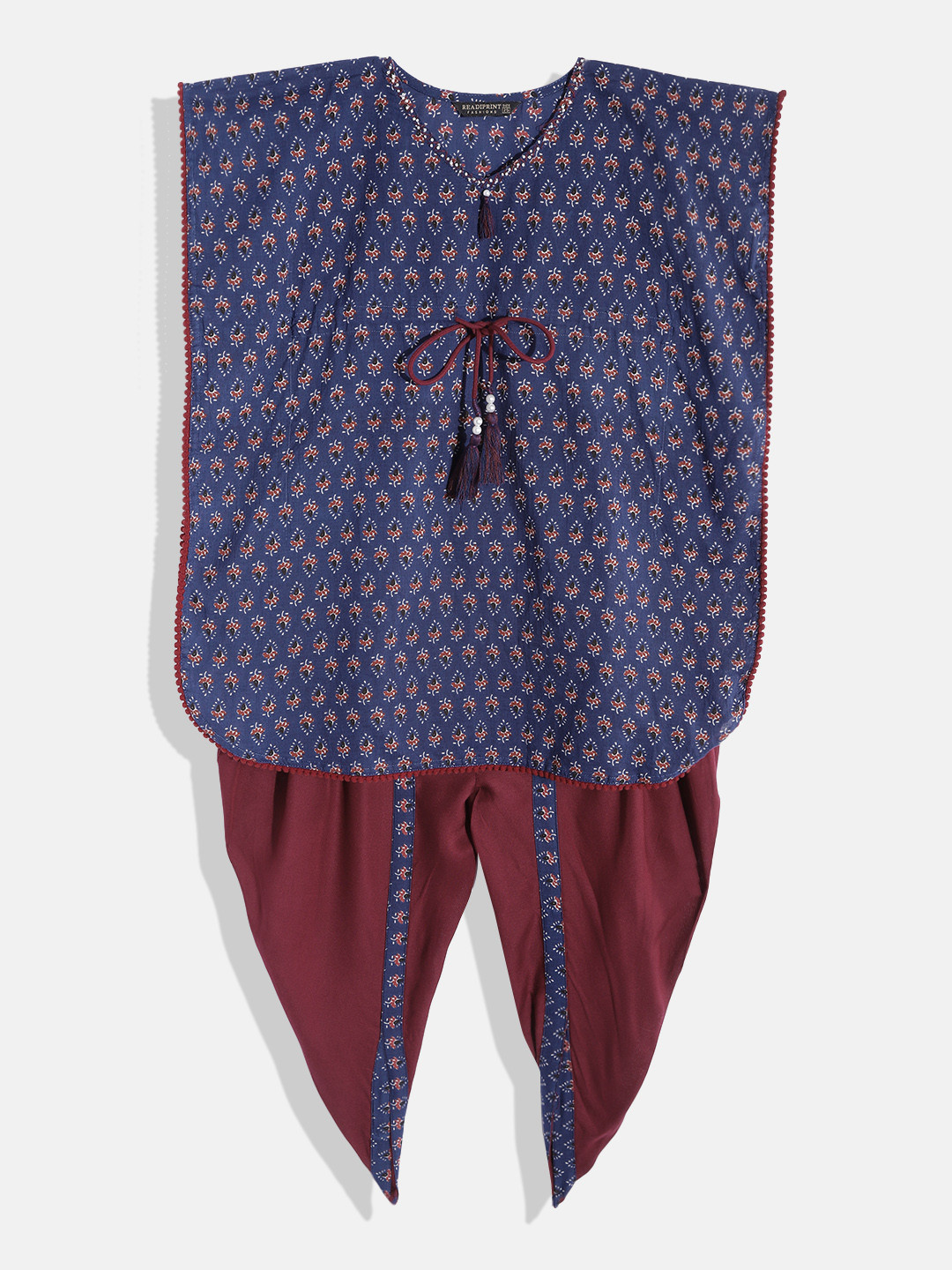 

Readiprint Fashions Girls Navy Blue & Maroon Ethnic Printed Kurta with Dhoti Pants