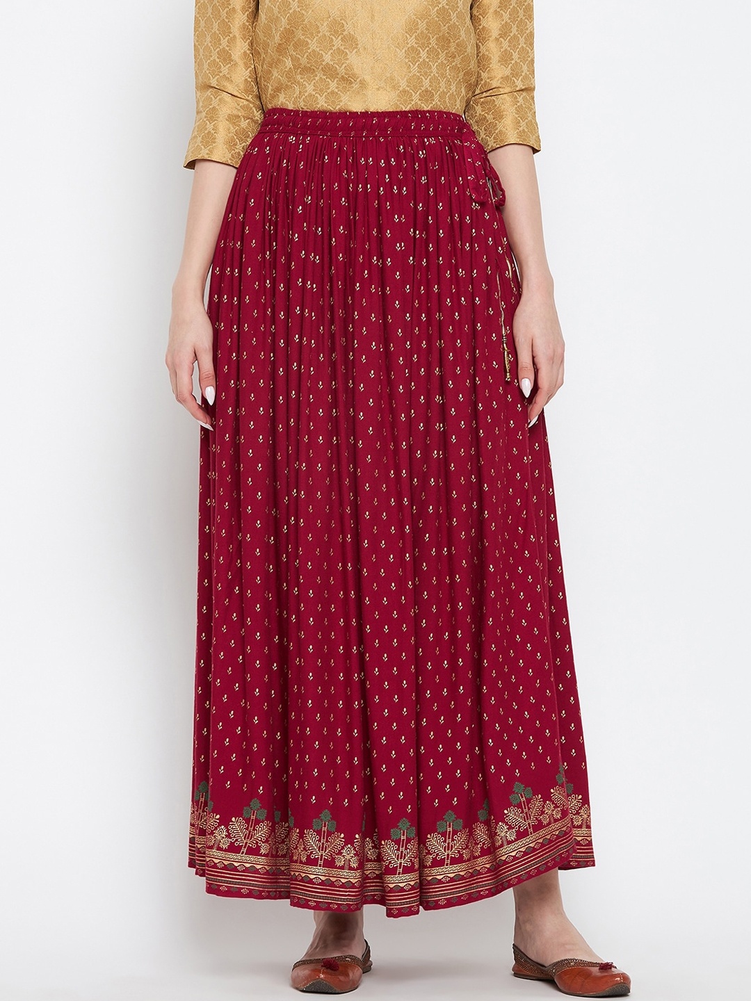 

Clora Creation Women Maroon & Gold-Toned Printed Flared Skirts