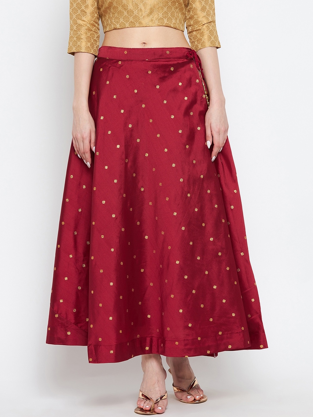 

Clora Creation Maroon Self Design Flared Taffeta Skirt