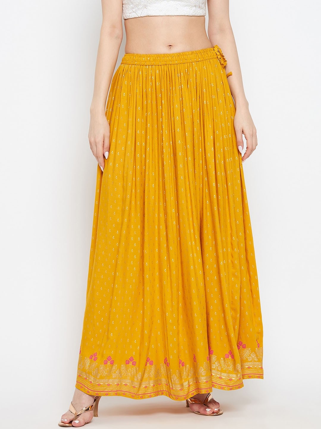 

Clora Creation Women Mustard Printed Maxi Flared Skirt