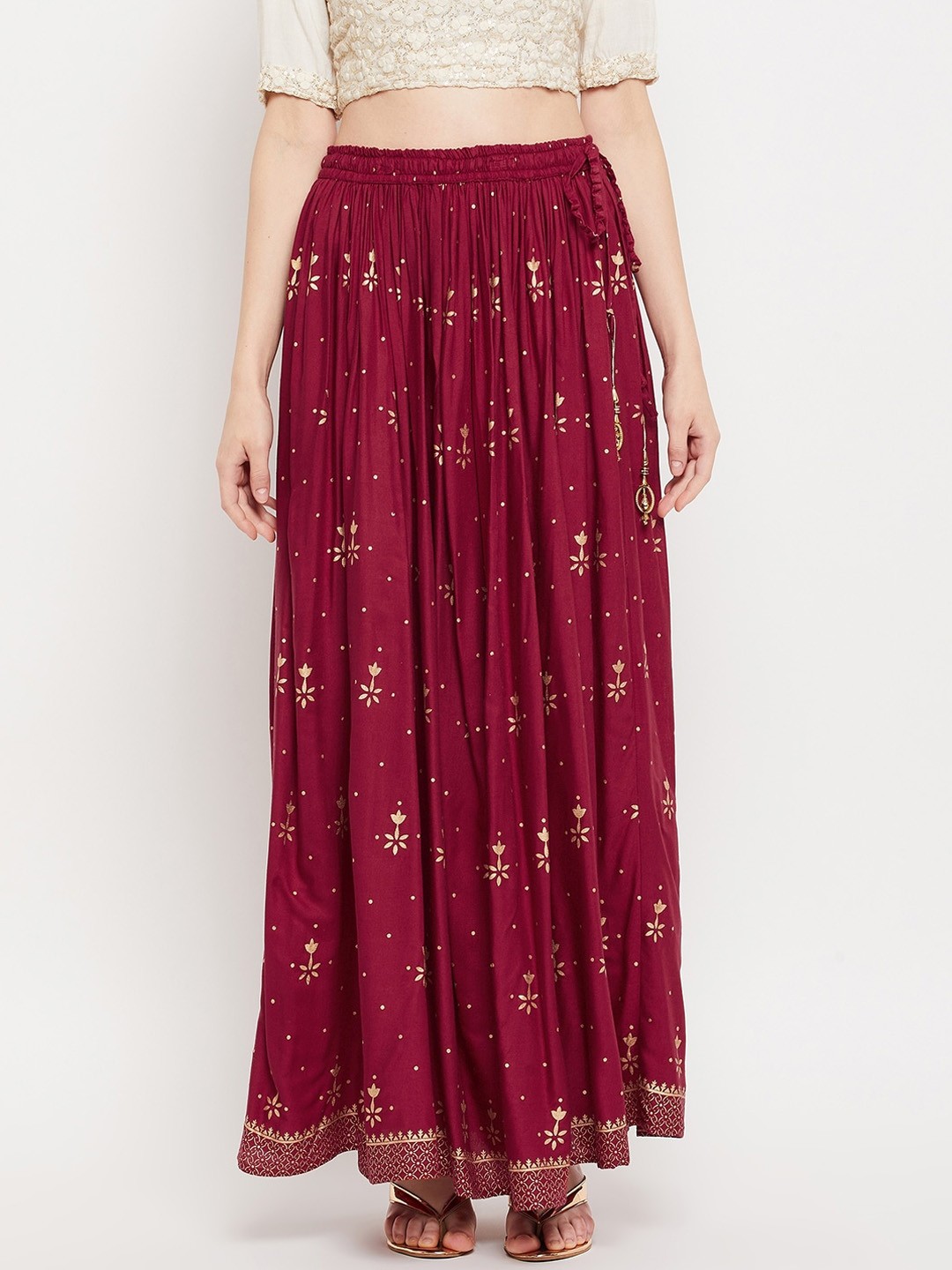 

Clora Creation Women Maroon Printed Flared Skirt