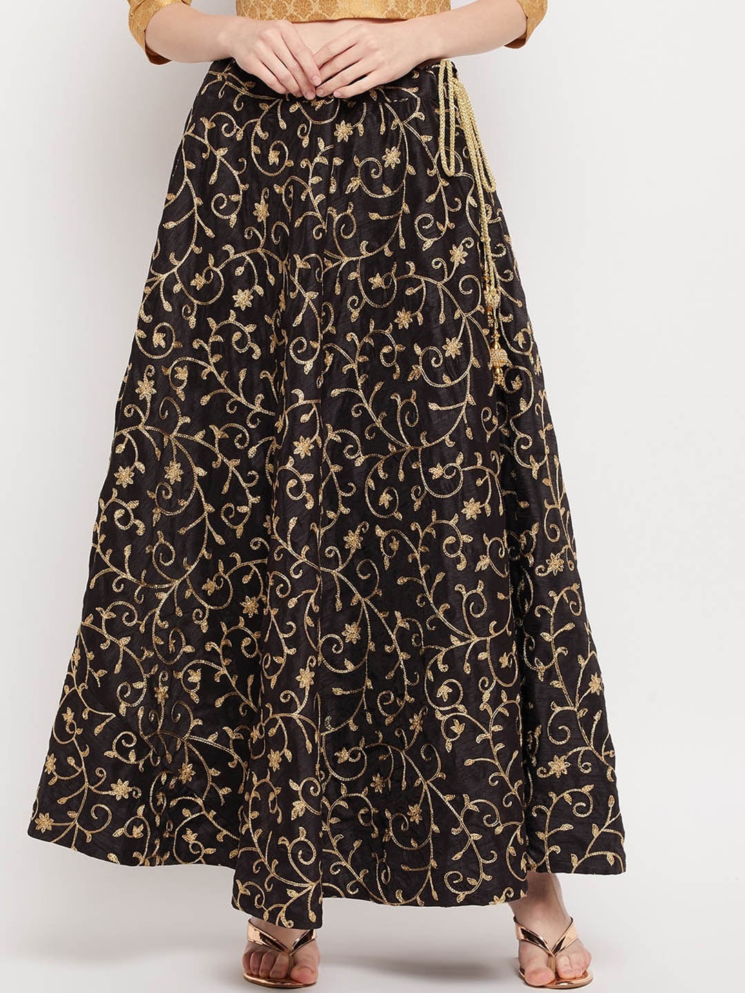 

Clora Creation Black Embroidered Maxi Skirt