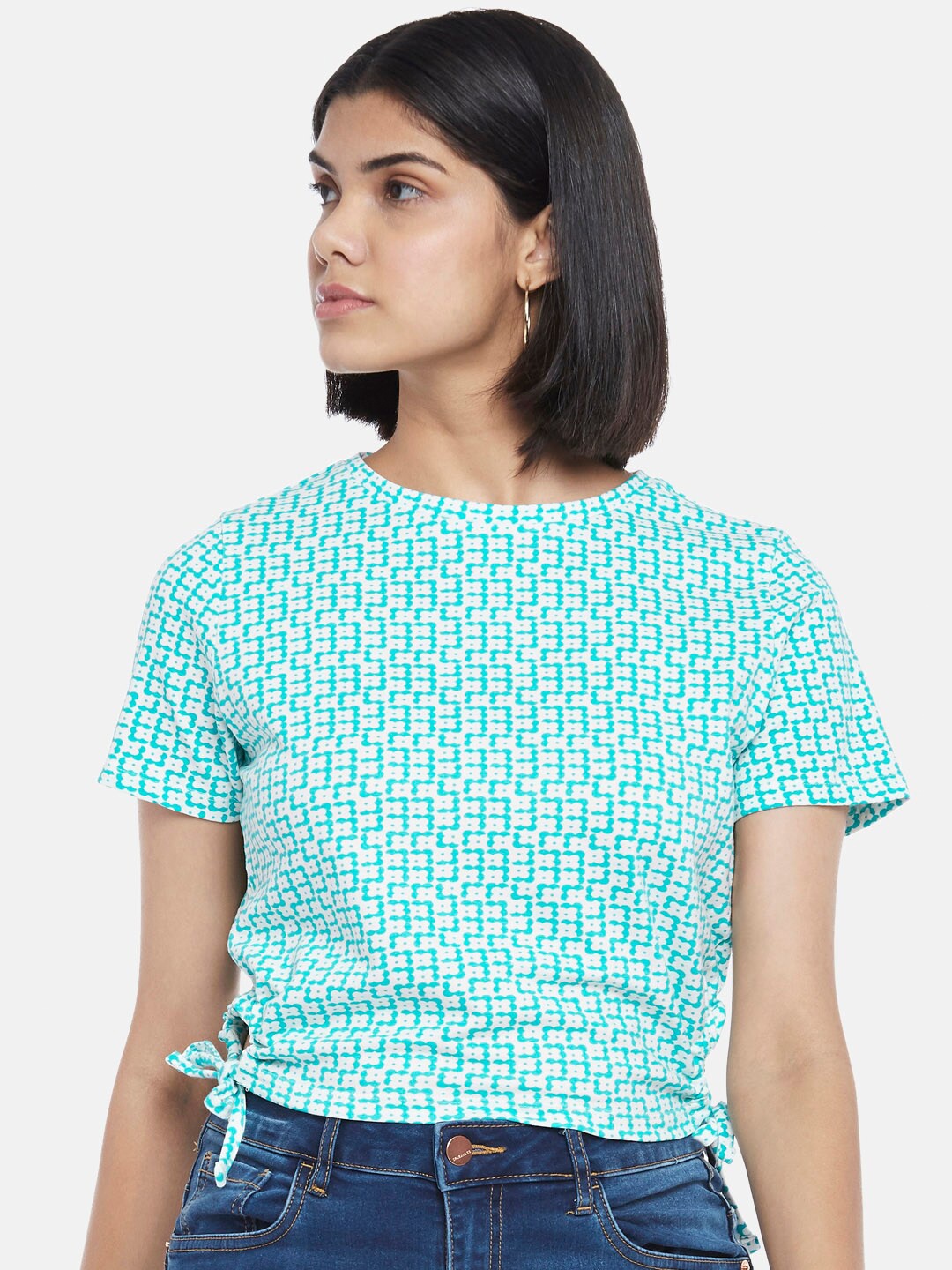 

People Off White & Blue Geometric Print Top