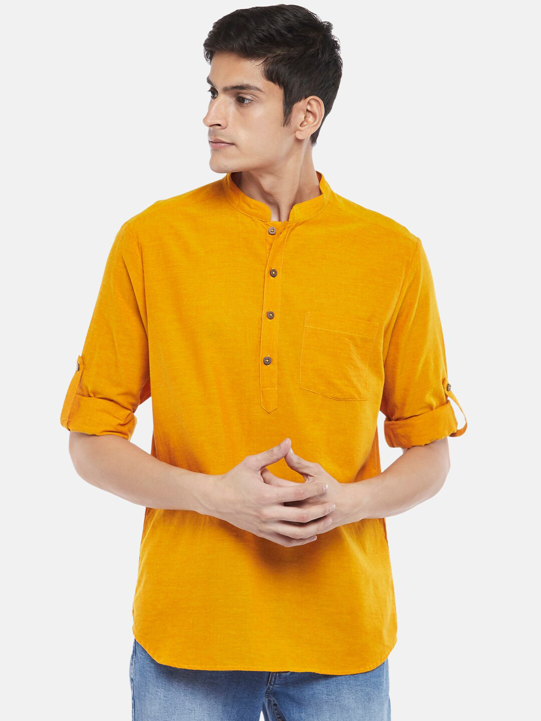 

indus route by Pantaloons Men Mustard Yellow Solid Kurta