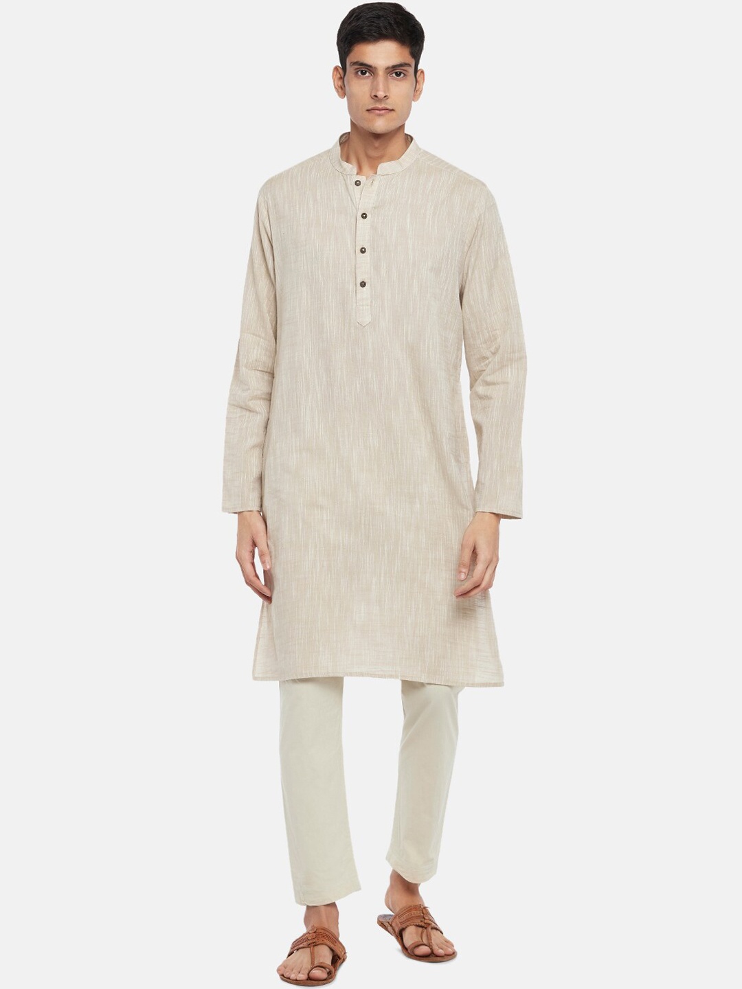 

indus route by Pantaloons Men Beige Thread Work Kurta