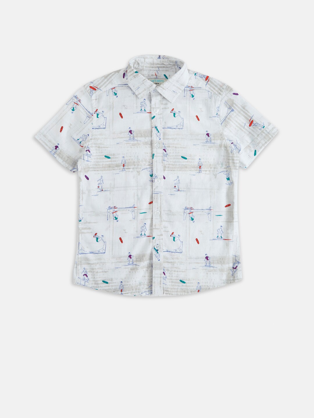 

Pantaloons Junior Boys White Printed Cotton Casual Shirt