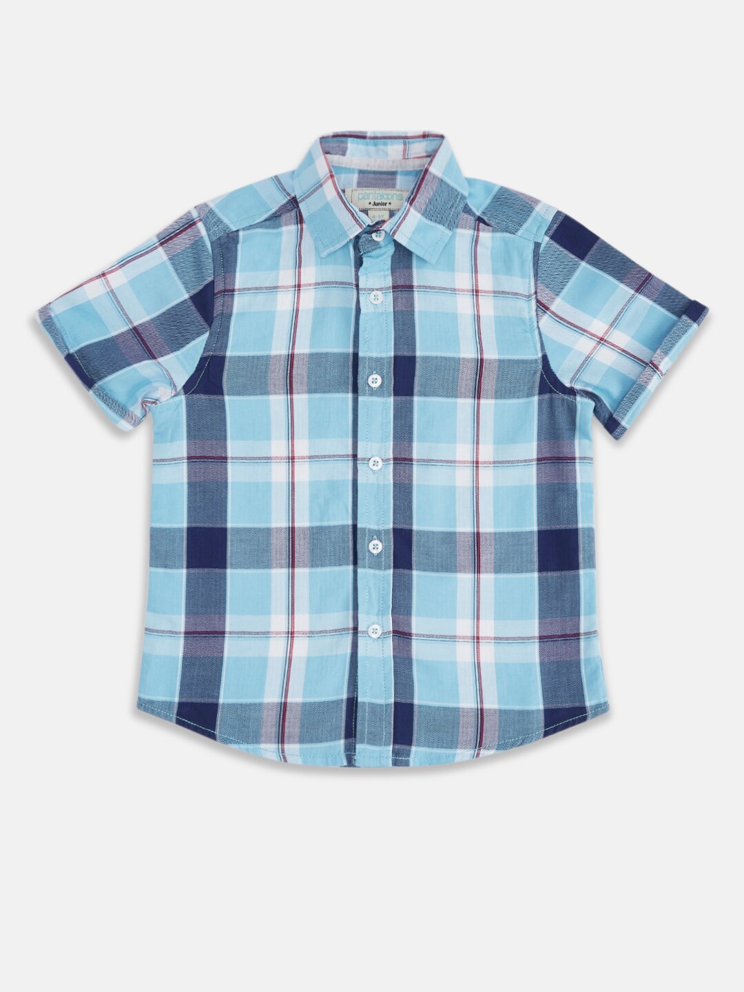 

Pantaloons Junior Boys Blue & White Cotton Checked Casual Shirt