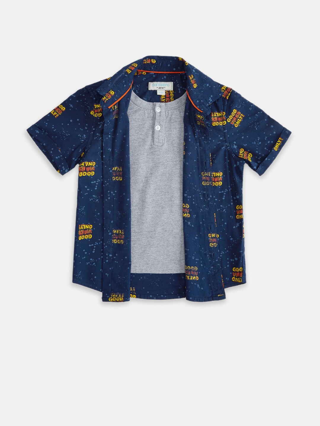 

Pantaloons Junior Boys Navy Blue Printed Casual Shirt