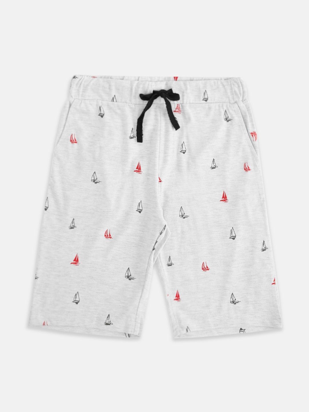 Pantaloons Junior Boys Grey Melange Printed Cotton Shorts