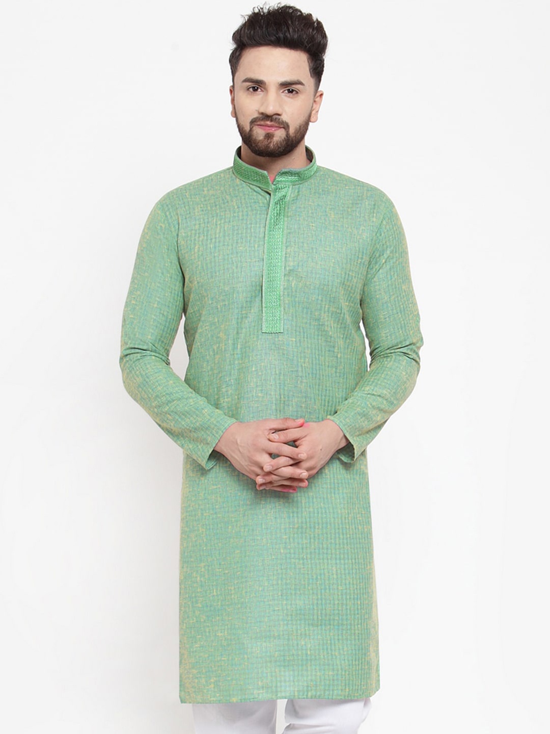 

Jompers Men Green Woven Design Cotton Kurta