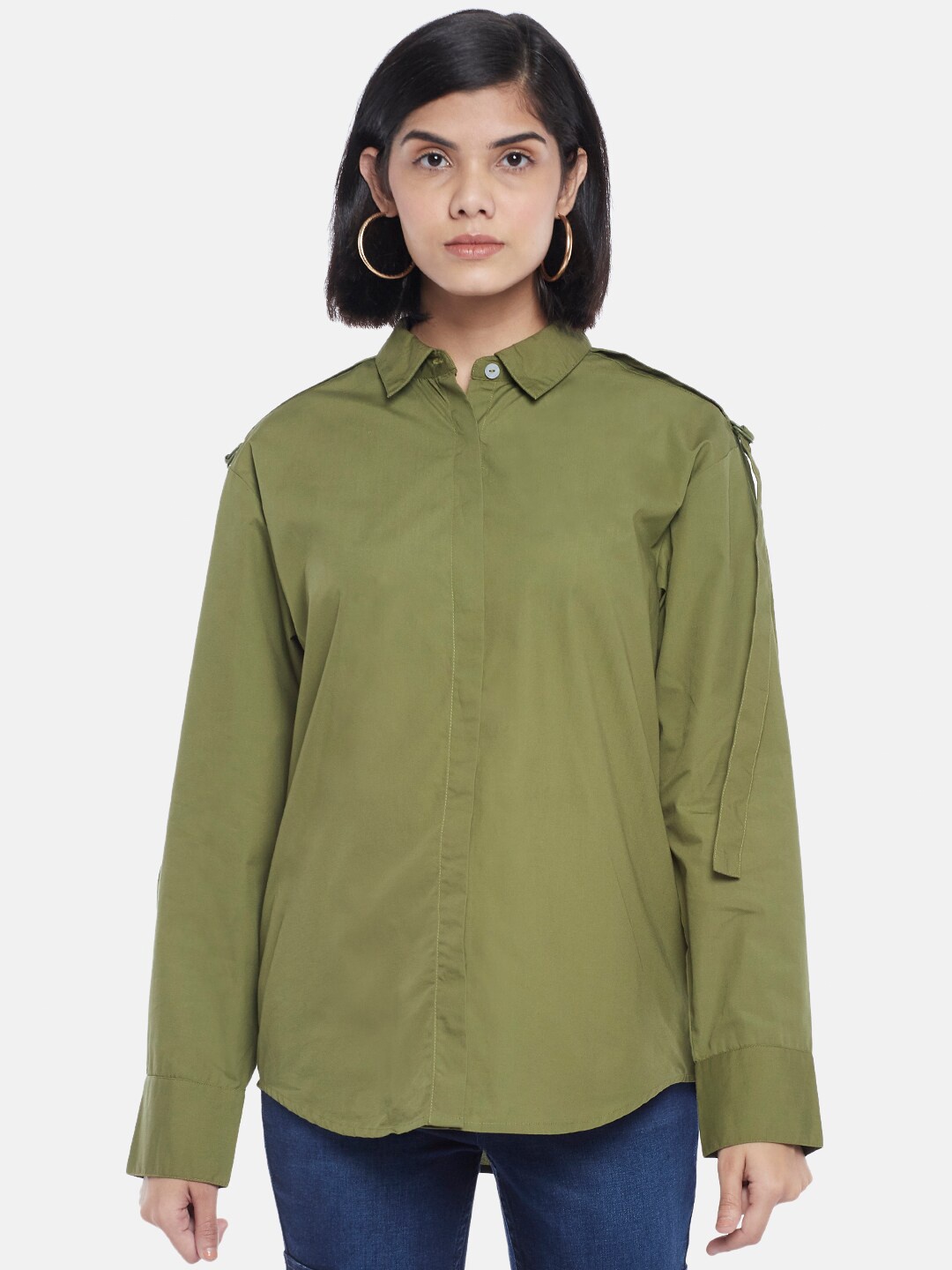 

SF JEANS by Pantaloons Women Olive Green Casual Shirt