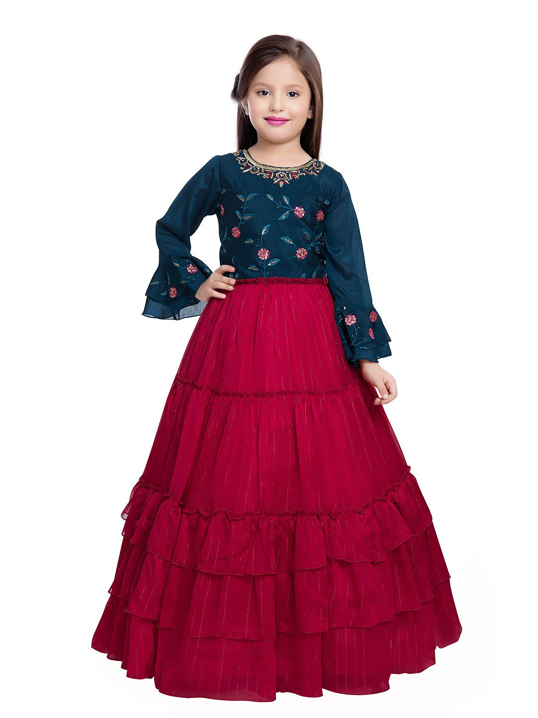 

BETTY Pink Embellished Ethnic Maxi Dress