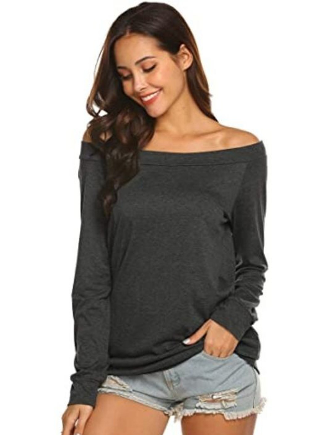 

La Aimee Women Grey Solid Off Shoulder Top